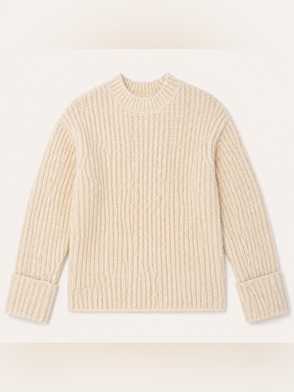 Cream Sparkle Chunky Knit Mock Neck Sweater With Statement Cuffs